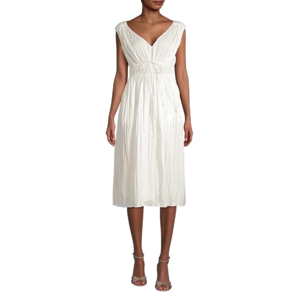 Rebecca Taylor White Dress Size 6 Pleated Broomstick Cottagecore Milk Maid